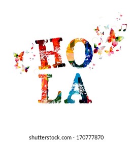 Colorful vector "HOLA" background with butterflies 