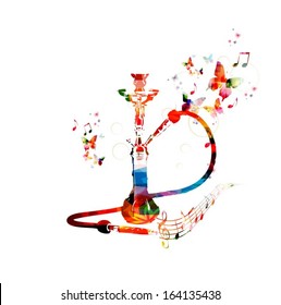 Colorful vector hookah background with butterflies.