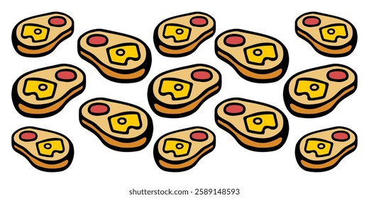 Colorful vector horizontal banner with the image of sandwiches with sausage and cheese on a white isolated background