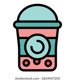 Colorful vector icon of a bubble tea cup with tapioca pearls and whipped cream