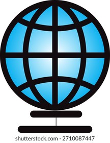 Icono de Vector colorido de un globo que representa el mundo, la conexión global o la red internacional. Contorno sencillo con continentes azules y líneas negras.