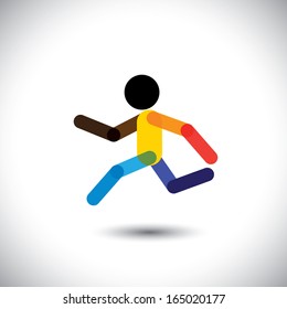 colorful vector icon of a person jogging for better health. This abstract graphic can also represent an athlete winning the challenge, cardio workouts, health training, running marathon, etc