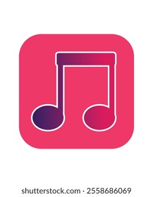 Colorful vector icon of a pink music note inside a rounded square with a yellow background. Ideal for music apps, media players, or audio tools.