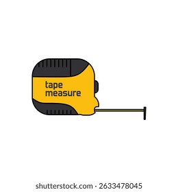 Colorful vector icon of a retractable tape measure in lineal style. Ideal for tools, construction, measurement, or handyman-themed graphic and UI design.