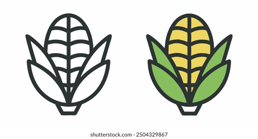 Farbige Vektorsymbole von Mais, die Ernte- und Erntedankfeste darstellen. Ideal für Designprojekte, die saisonale Elemente mit traditioneller Note erfordern.