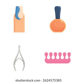 Colorful vector icons depicting nail care and manicure tools