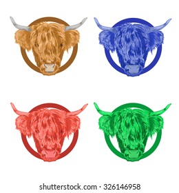 Colorful vector icons with the head of a bull.