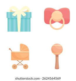 Colorful vector icons representing baby items, perfect for invitations or showers