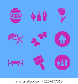 colorful vector icons set. with cupcake, shell starfish, tulip and easter egg in set