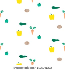 Colorful vector icons' set of fruits and vegetables. Isolated creative design healthy life objects. Vegetarian and vegan food.