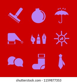 colorful vector icons set. with garnet, sun leaves, santa hat and sock in set