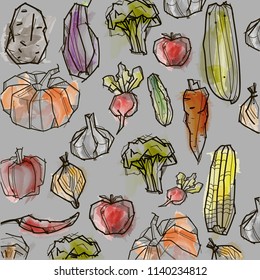 Colorful vector icons' set of vegetables. Isolated creative design healthy life objects. Vegetarian and vegan food.