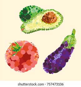 Colorful vector icons' set of vegetables. Isolated design healthy life food.