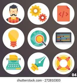 Colorful vector icons for web and mobile applications. Web development and web design concept. Isolated on stylish dark background. Set 4