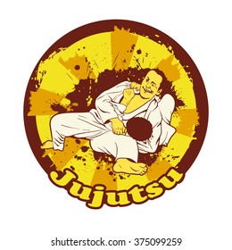 Colorful vector illusnration with Brazilian Jiu Jitsu Fighters.