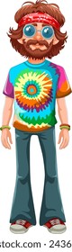 Colorful vector illustration of a 1970s hippie.