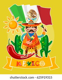 Colorful vector illustration about Mexico. Mexican elements