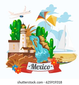 Colorful vector illustration about Mexico. Mexican elements