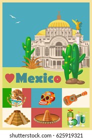 Colorful vector illustration about Mexico. Mexican elements