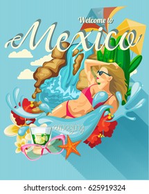 Colorful vector illustration about Mexico. Mexican elements