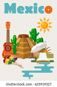 Colorful vector illustration about Mexico. Mexican elements