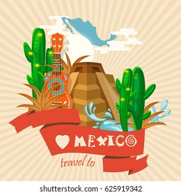 Colorful vector illustration about Mexico. Mexican elements