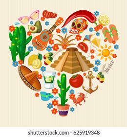 Colorful vector illustration about Mexico. Mexican elements