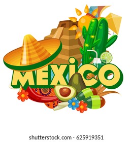 Colorful vector illustration about Mexico. Mexican elements