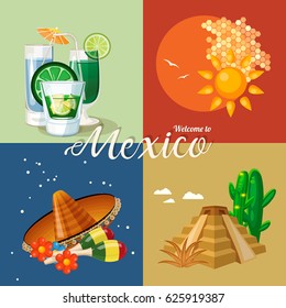 Colorful vector illustration about Mexico. Mexican elements