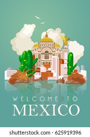 Colorful vector illustration about Mexico. Mexican elements