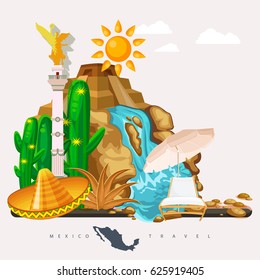 Colorful vector illustration about Mexico. Mexican elements