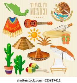 Colorful vector illustration about Mexico. Mexican elements