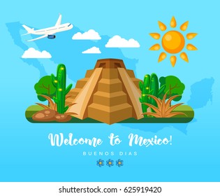 Colorful vector illustration about Mexico. Mexican elements