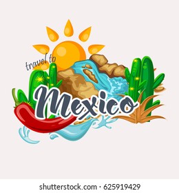 Colorful vector illustration about Mexico. Mexican elements