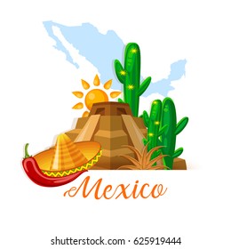 Colorful vector illustration about Mexico. Mexican elements