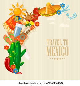 Colorful Vector Illustration About Mexico. Mexican Elements