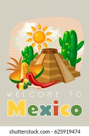 Colorful vector illustration about Mexico. Mexican elements