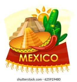 Colorful vector illustration about Mexico. Mexican elements