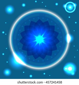 colorful vector illustration of the abstract futuristic mandala in the space