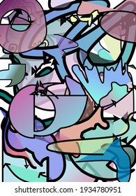 Colorful vector illustration, abstract shapes in multiple colors, shades of blue, pink, turquoise and more. 