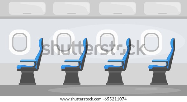 Colorful  Vector illustration of  \
Aircraft interior with windows  and passenger\
seats