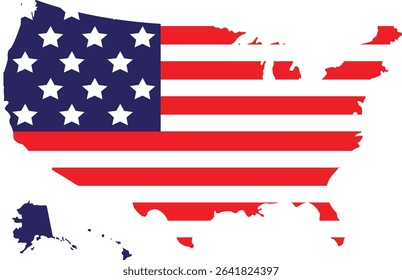 Colorful Vector Illustration of American Map and Flag – USA patriotic design with vibrant colors, perfect for educational use, travel graphics, independence day themes, national celebration projects.