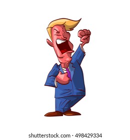 Colorful vector illustration of an angry male politician screaming and yelling, spreading hate.