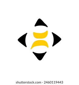 Ilustración vectorial colorida de flechas que apuntan hacia una barra central en amarillo y negro, simbolizando la dirección unificada