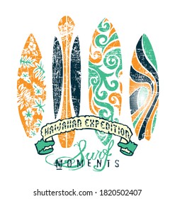 Colorful vector illustration of artistic representation of surfboards.