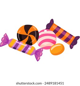 Colorful vector illustration of assorted Halloween candies. Perfect for Halloween-themed designs, invitations, websites, and festive projects