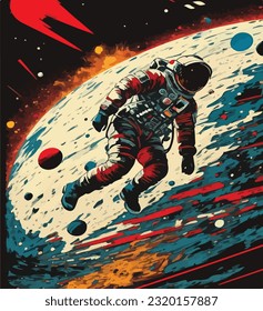 Colorful Vector Illustration of an Astronaut Lost in Space. Cosmic Kaleidoscope