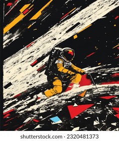 Colorful vector illustration of an astronaut lost in space. Nebula odyssey