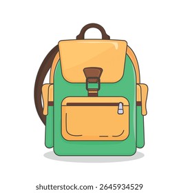 Colorful vector illustration of a backpack on white background — school bag icon for kids education, back to school, September 1, Knowledge Day, hiking gear symbol for World Tourism Day design