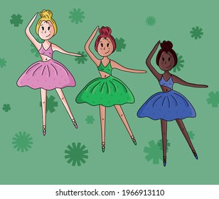 Colorful vector illustration: ballerina girls set